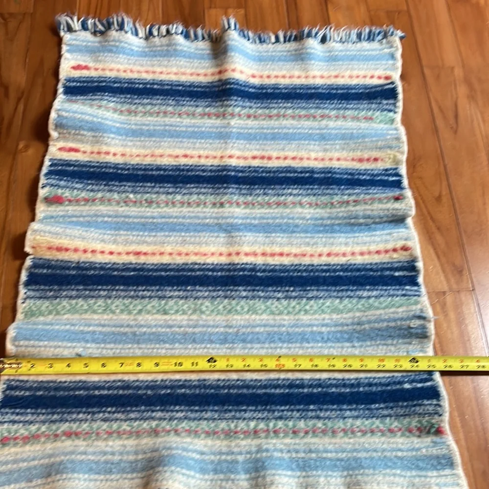 Handcrafted Striped Door Mat - Blue and Cream